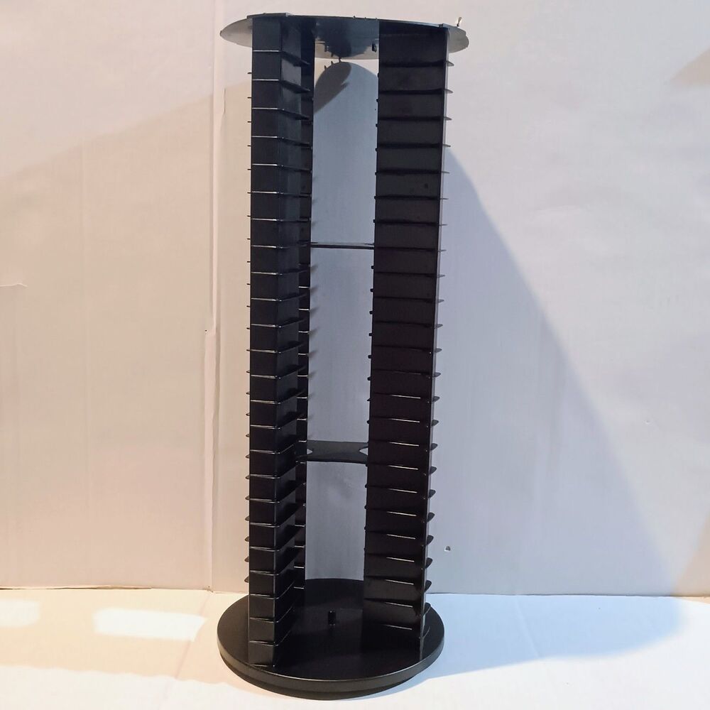 Vintage Fellowes 100 Cassette Tape Storage Tower-Spinning-Black-Plastic-2001